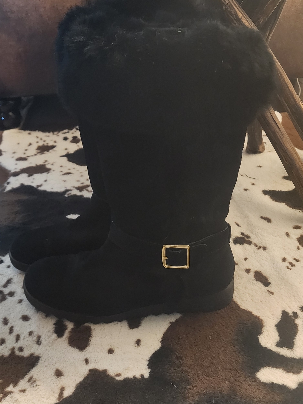 Coach DeeAnn Suede Rabbit Fur Trimmed Boots 8B **NEEDS HEEL REPAIR**